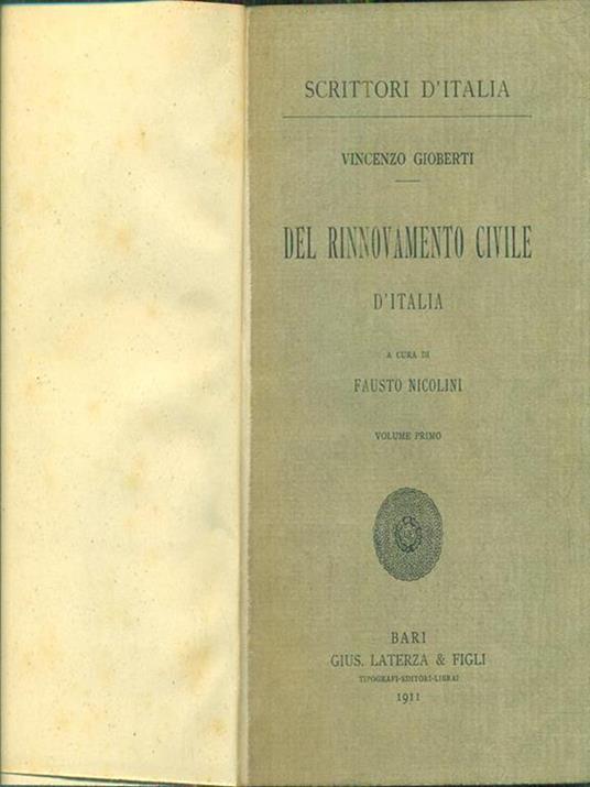 del rinnovamento civile d'Italia I - Vincenzo Gioberti - copertina