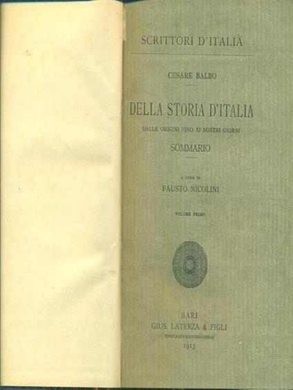 Della storia d'Italia dalle origini fino ai nostri giorni I - Cesare Balbo - copertina