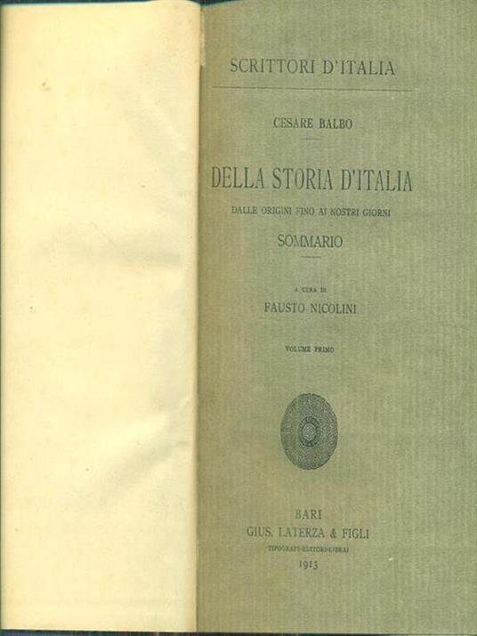Della storia d'Italia dalle origini fino ai nostri giorni I - Cesare Balbo - copertina