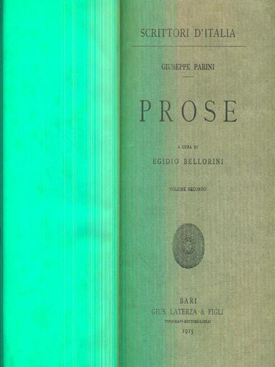Prose vol II - Giuseppe Parini - copertina