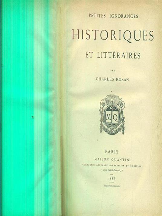 Historiques et litteraires - Charles Rozan - copertina