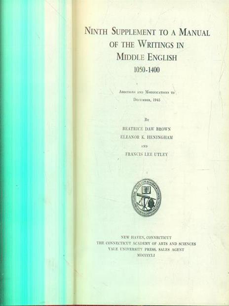 Ninth Supplement to a manual of the writings in middle english 1050-1400 - copertina