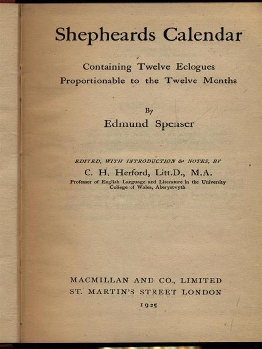 Shepheards Calendar - Edmund Spenser - copertina