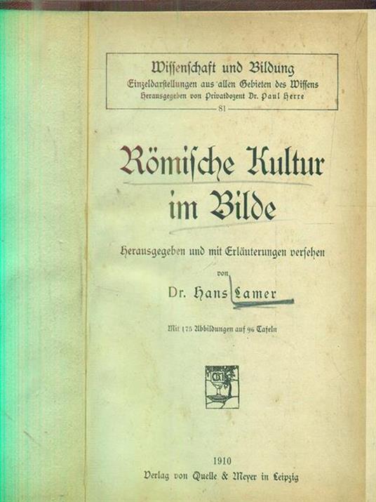 Romische Kultur im Bilde - Hans Lamer - copertina