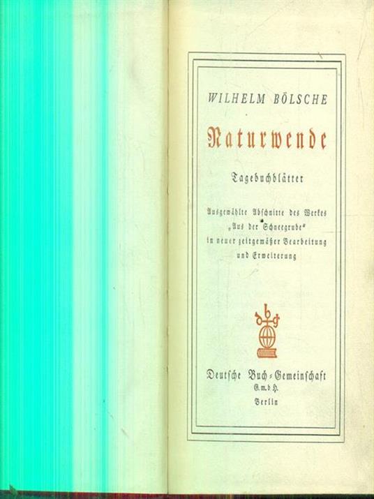 Naturwende. Tagebuchblatter - Wilhelm Bolsche - copertina