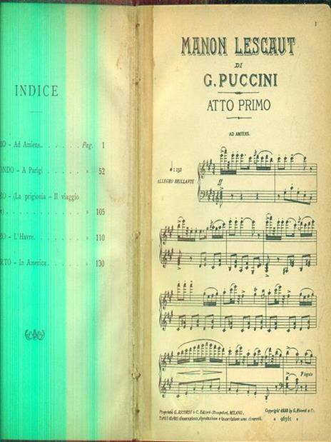 Manon Lescaut. Dramma lirico in quattro atti - Giacomo Puccini - copertina