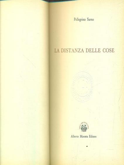 La distanza delle cose - Pellegrino Sarno - copertina