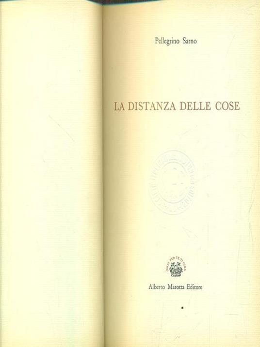 La distanza delle cose - Pellegrino Sarno - copertina