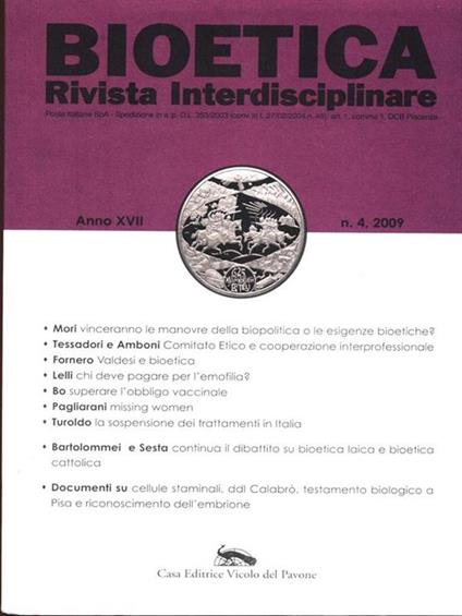 Bioetica. Anno XVII n. 4, 2009 - copertina