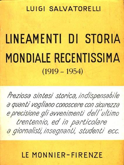 Lineamenti di storia mondiale recentissima (1919-1954) - Luigi Salvatorelli - copertina