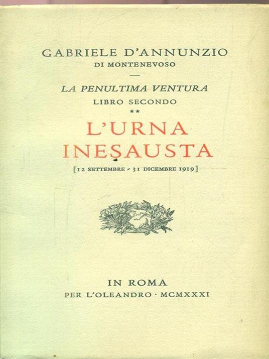 L' urna inesausta - Gabriele D'Annunzio - copertina