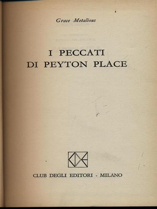 I peccati di Peyton Place - Grace Metalious - copertina