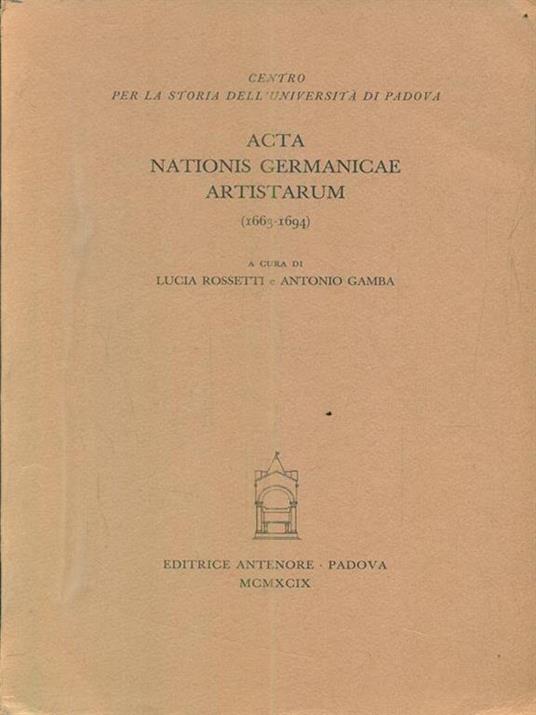 Acta nationis Germanicae artistarum (1663-1694) - copertina