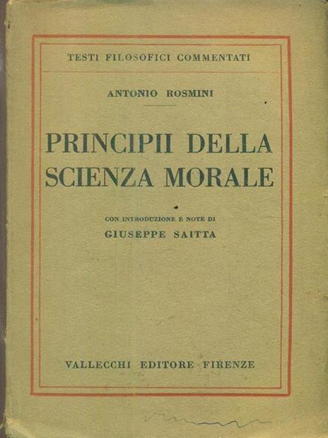 Principii della scienza morale - Antonio Rosmini - copertina