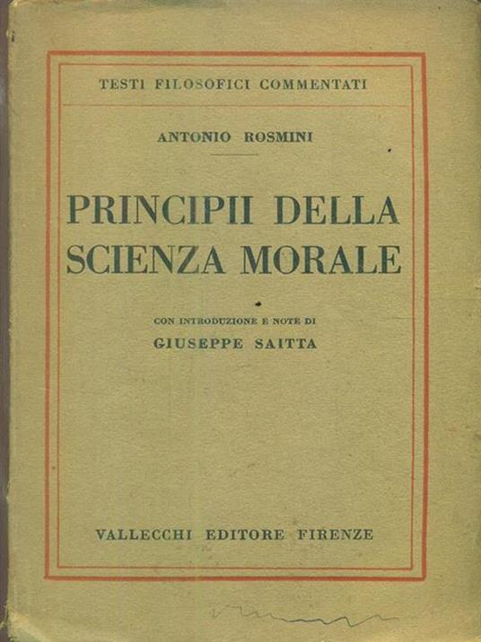 Principii della scienza morale - Antonio Rosmini - copertina