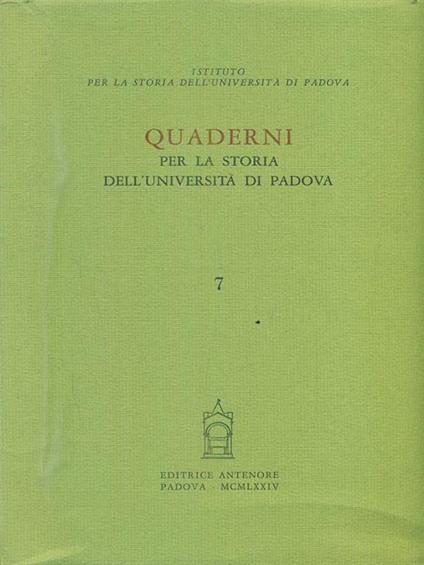 Quaderni per la storia dell'università di padova 7 - copertina