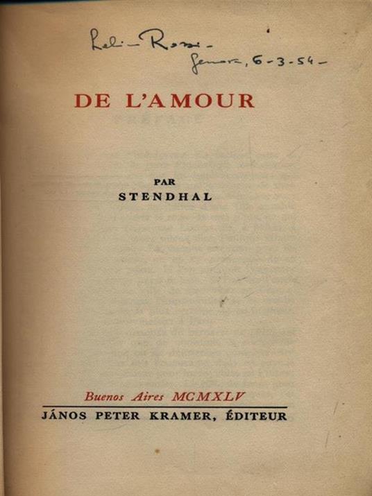 De l'amour - Stendhal - copertina