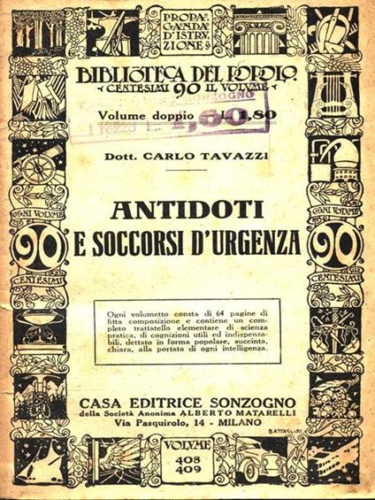 Antidoti e soccorsi d'urgenza - Carlo Tavazzi - copertina