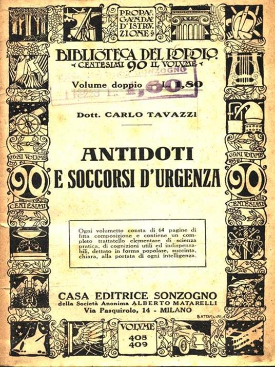 Antidoti e soccorsi d'urgenza - Carlo Tavazzi - copertina