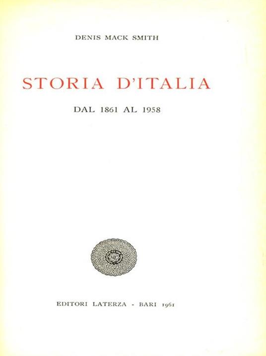 Storia d'Italia 1861-1958 - Denis Mack Smith - copertina