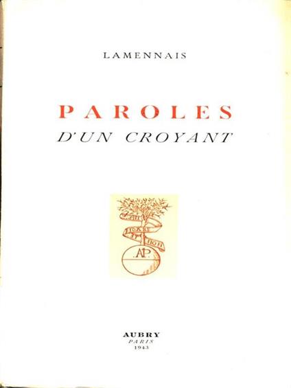 Paroles d'un croyant - copertina