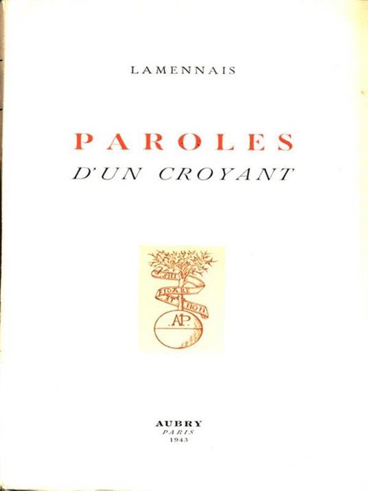 Paroles d'un croyant - copertina