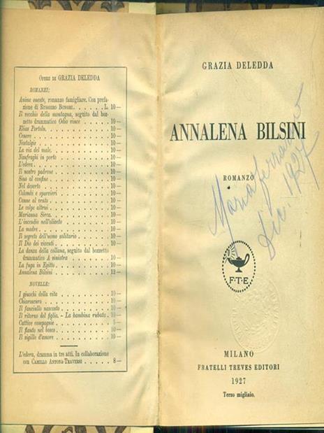 Annalena Bilsini - Grazia Deledda - copertina