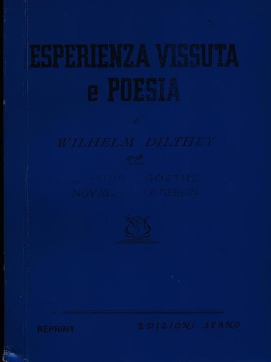 Esperienza vissuta e poesia - Wilhelm Dilthey - copertina