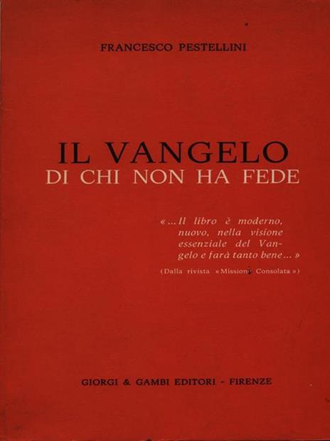 Il Vangelo di chi non ha fede - Francesco Pestellini - copertina