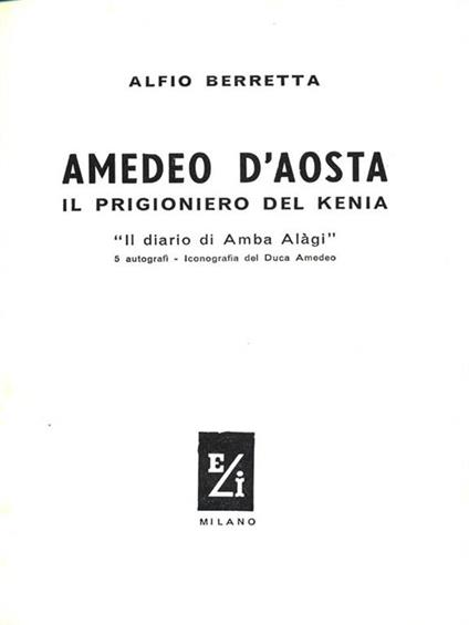 Amedeo D'Aosta - Alfio Berretta - copertina