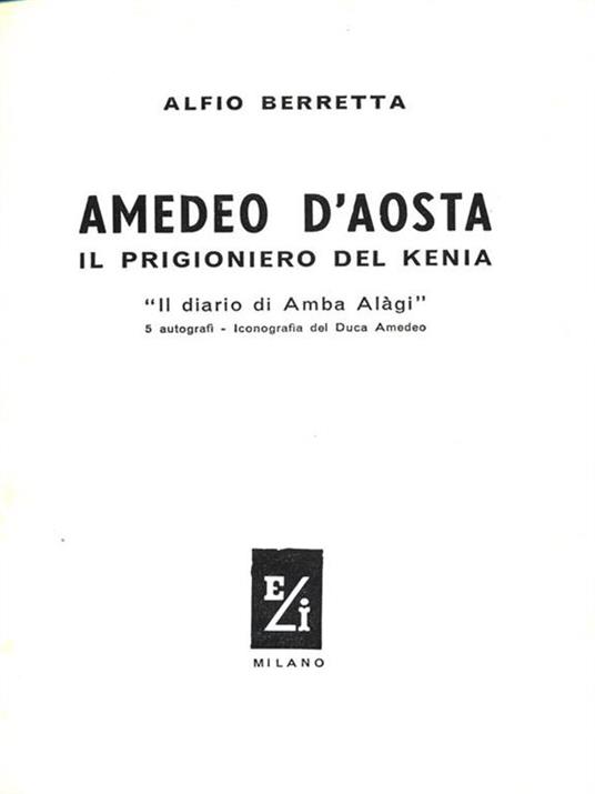 Amedeo D'Aosta - Alfio Berretta - copertina