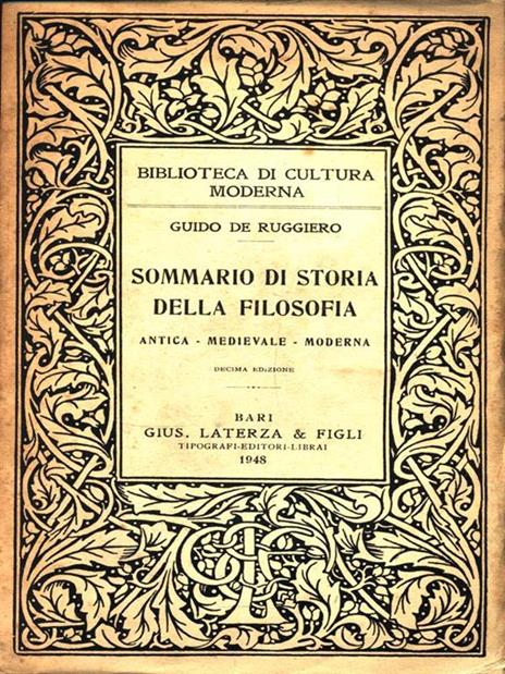 Sommario di Storia della Filosofia. Antica. Medievale. Moderna - Guido De Ruggiero - copertina