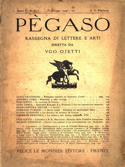 Pegaso - Anno I n. 8 Agosto 1929 - Ugo Ojetti - copertina