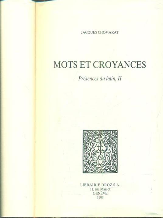 Mots et croyances. Presences du latin II - copertina