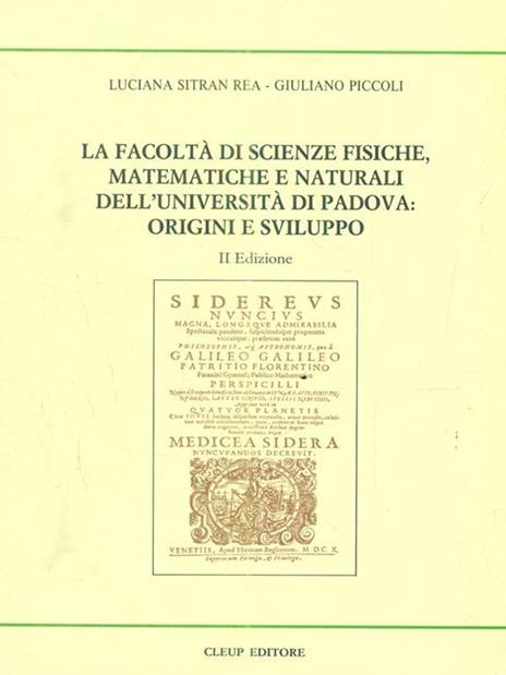 La facoltà di scienza fisiche matematiche e naturali dell'Università di Padova: Origini e sviluppo - copertina
