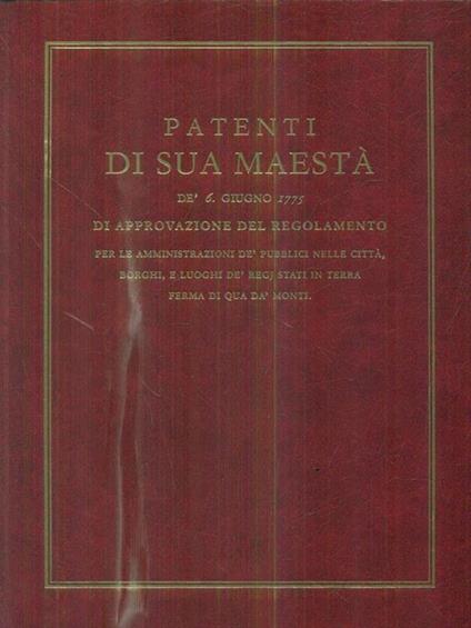 Patenti di sua Maestà de 6 Giugno 1775 - copertina