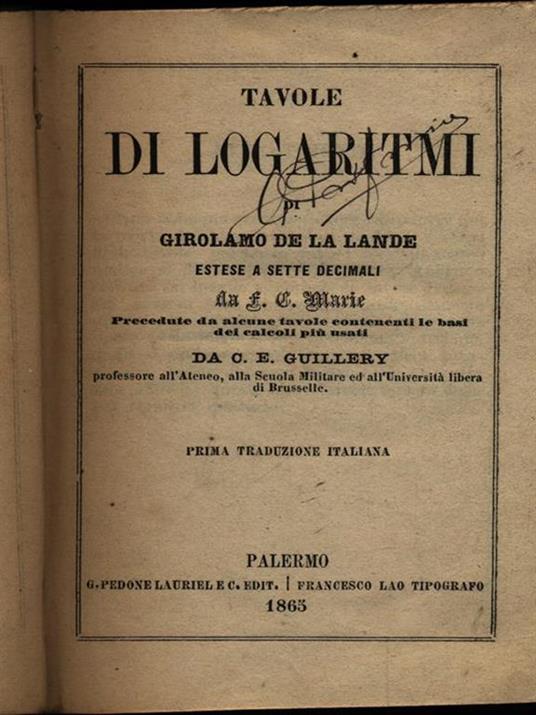 Tavole di logaritmi - copertina
