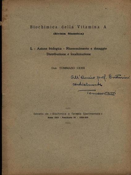 Biochimica della vitamina A n. 1. Estratto - copertina