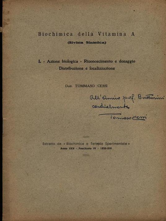 Biochimica della vitamina A n. 1. Estratto - copertina