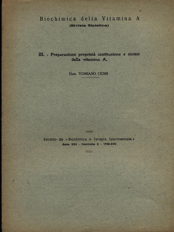Biochimica della vitamina A nota III. Estratto