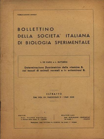 Determinazione fluorimetrica della vitamina B1 nei tessuti animali. Estratto - copertina
