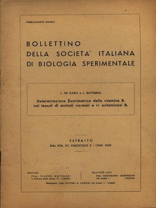 Determinazione fluorimetrica della vitamina B1 nei tessuti animali. Estratto - copertina