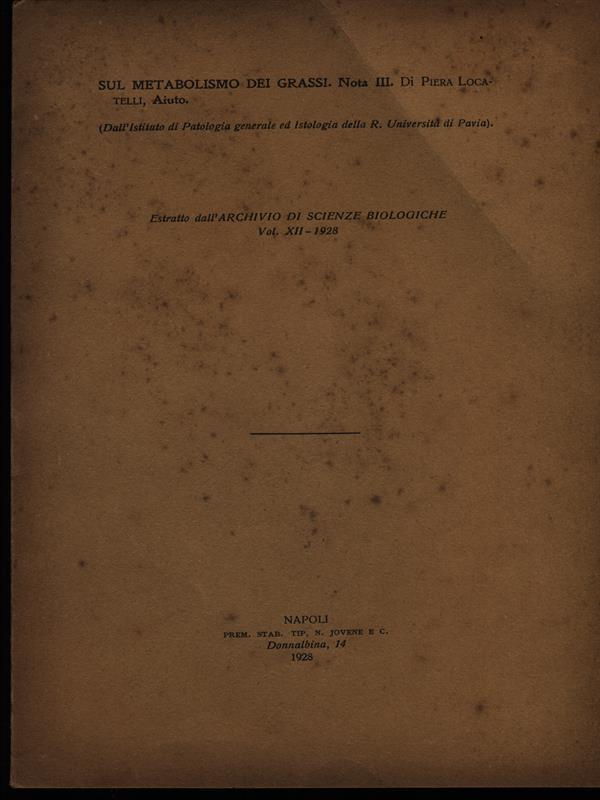 Sul metabolismo dei grassi Nota III. Estratto