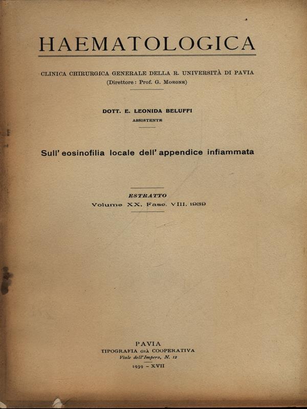 Sull'eosinofila locale dell'appendice infiammata. Estratto