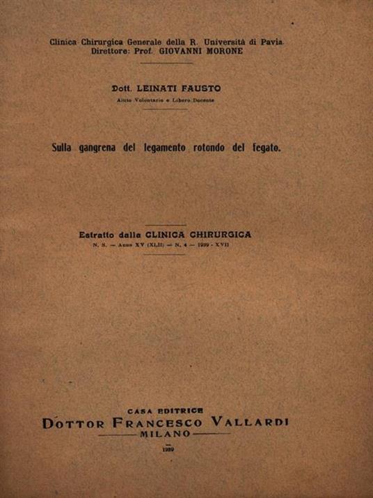 Sulla gangrena del legamento rotondo del fegato. Estratto - Fausto Leinati - copertina