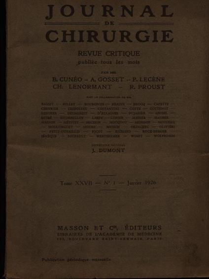 Journal de chirurgie tome XXVII n. 1/Janvier 1926 - copertina