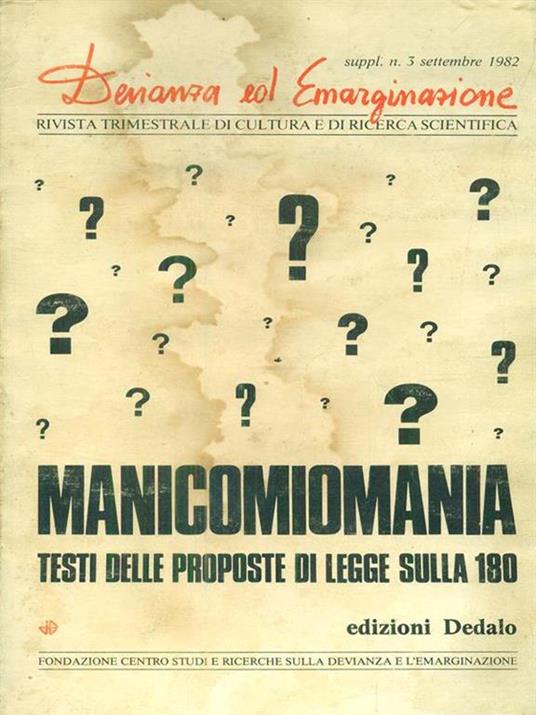 Devianza ed Emarginazione. Suppl. 3- settembre 1982. Manicomiomania - copertina
