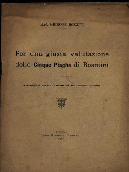 Per una giusta valutazione delle cinque piaghe di Rosmini - Giuseppe Bozzetti - copertina