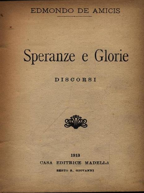 Speranze e glorie - Edmondo De Amicis - copertina