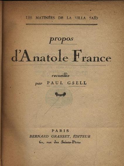 Propos d'Anatole France - Paul Gsell - copertina